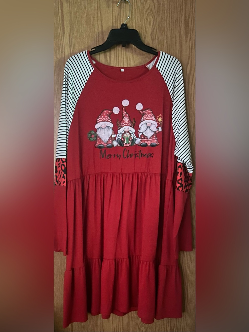 Red Christmas Gnome Tiered Tunic Dress